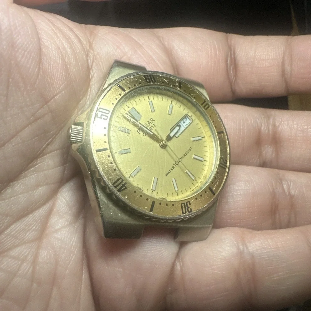 Works VTG Pulsar Divers Mens Watch & Rotating Bezel Quartz 38mm Gold Tone REPAIR